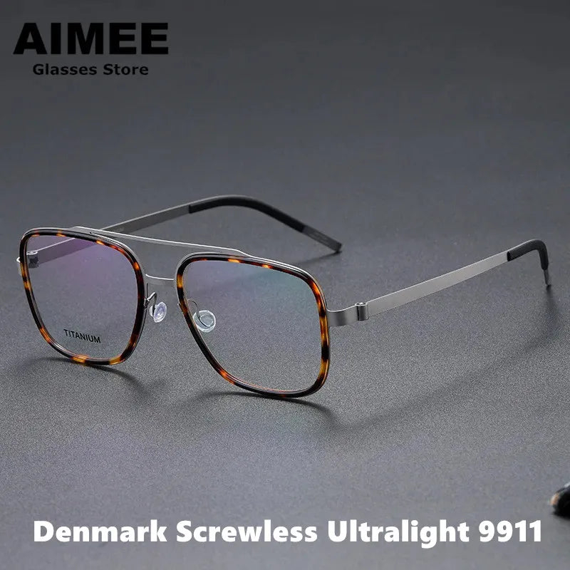 Aimee Unisex Full Rim Square Double Bridge Titanium Acetate Eyeglasses 9911 Full Rim Aimee   