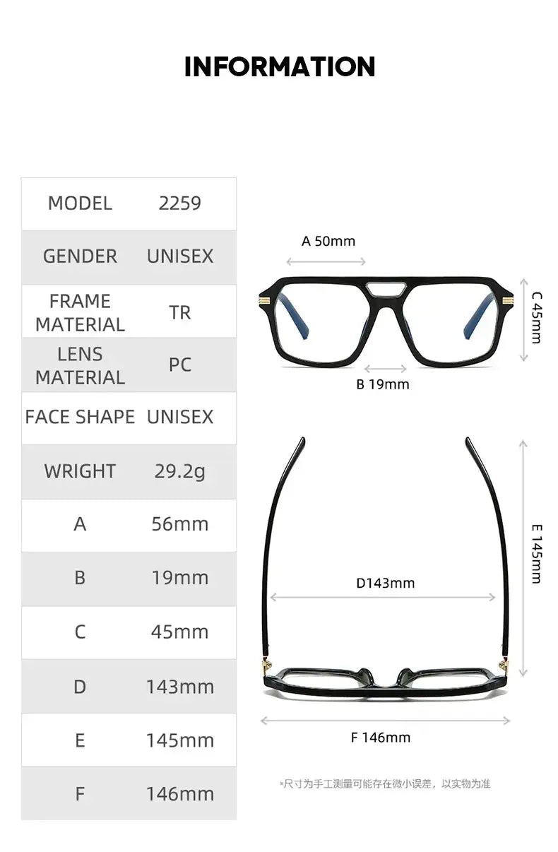 Kocolior 225900 Unisex Full Rim Square Double Bridge Tr 90 Frames FuzWeb