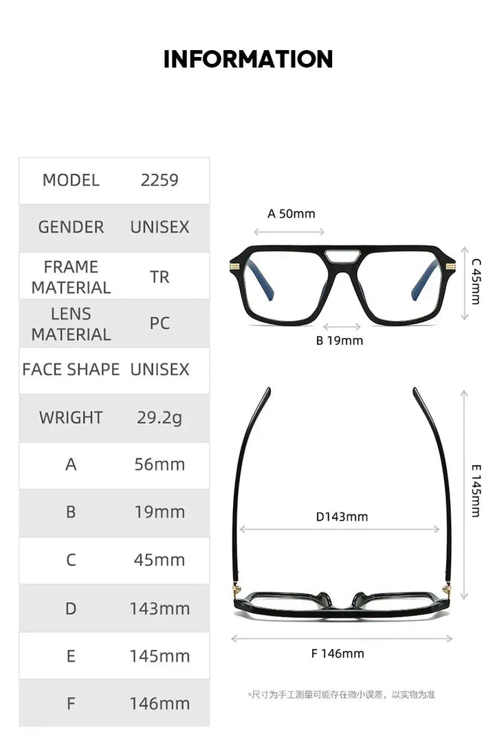 Kocolior 225900 Unisex Full Rim Square Double Bridge Tr 90 Frames FuzWeb