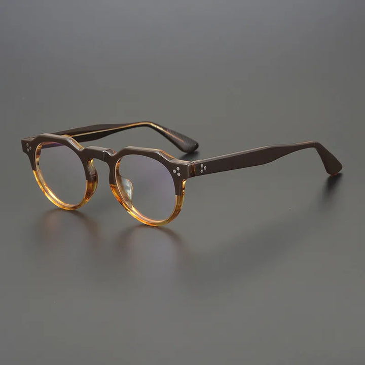 Black Mask Unisex Full Rim Acetate Flat Top Round Eyeglasses V9532 Full Rim Black Mask Brown-Blonde  