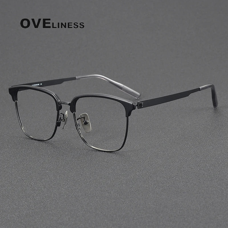 Oveliness Women's Full Rim Square Titanium Acetate Eyeglasses 80979 Full Rim Oveliness black  