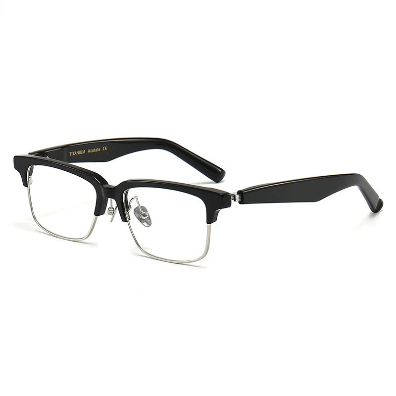 Black Mask Unisex Full Rim Square Titanium Acetate Eyeglasses M93 Full Rim Black Mask Black-Silver  