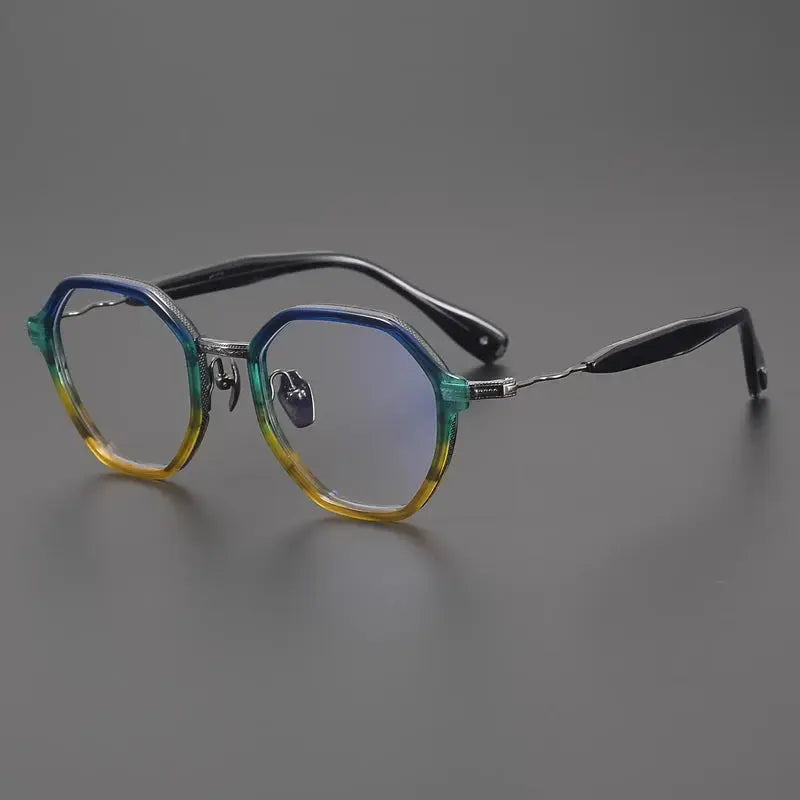 Gatenac Unisex Full Rim Polygon Acetate Titanium Eyeglasses 892505 Gatenac