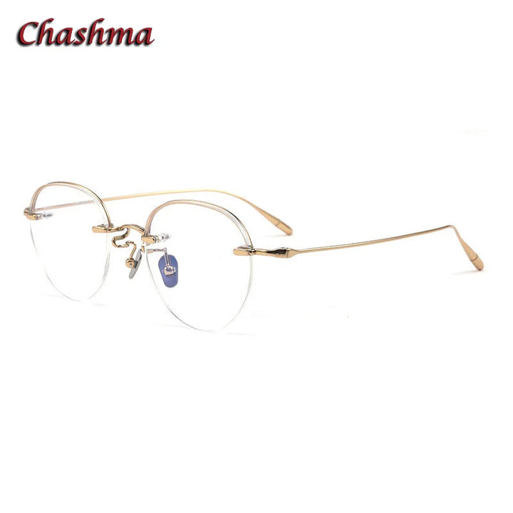 Chashma Ochki Women's Small Semi Rim Flat Top Round Titanium Eyeglasses 0611 Semi Rim Chashma Ochki Gold  