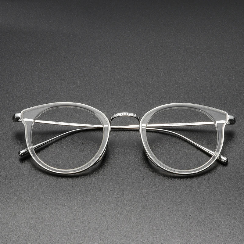 Black Mask Unisex Full Rim Titanium Acetate Round Eyeglasses Km1111 Full Rim Black Mask Clear-Silver  