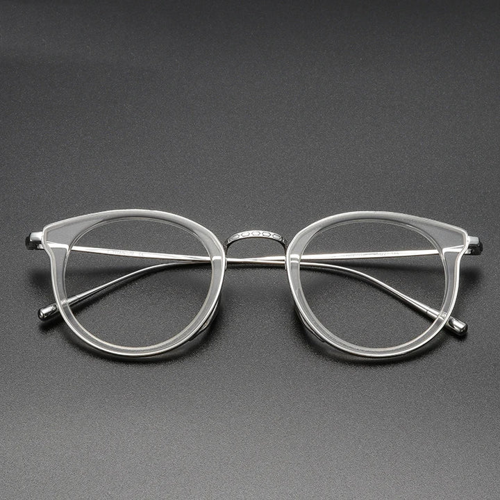 Black Mask Unisex Full Rim Titanium Acetate Round Eyeglasses Km1111 Full Rim Black Mask Clear-Silver  