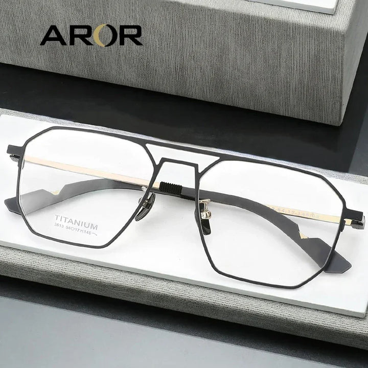 Aror Men's Full Rim Square Oval Double Bridge Titanium Eyeglasses 3613 Full Rim Aror