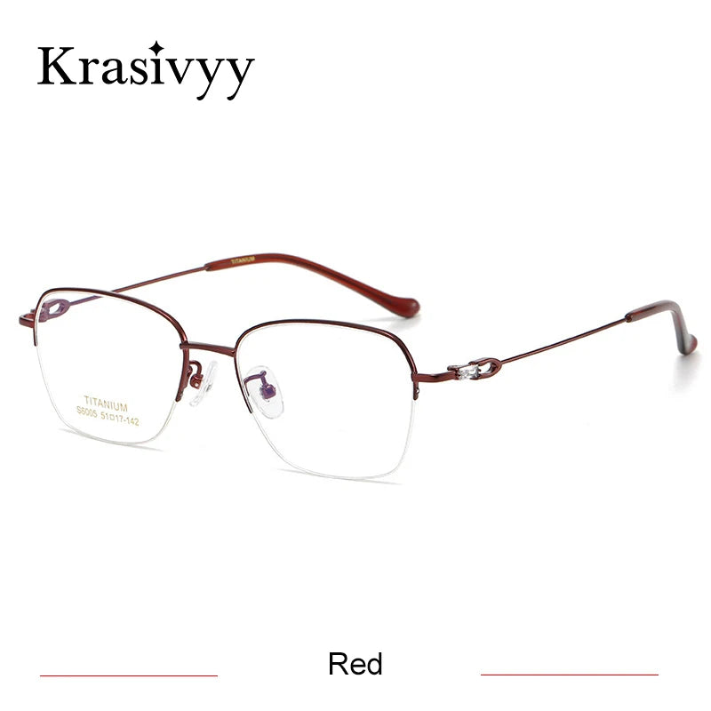 Krasivyy Women's Semi Rim Square Titanium Eyeglasses 6005 Semi Rim Krasivyy Red  