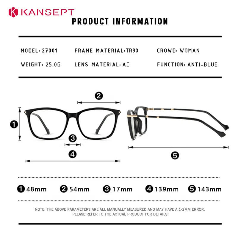 Kansept Women's Full Rim Square Tr 90 Alloy Reading Glasses 427001