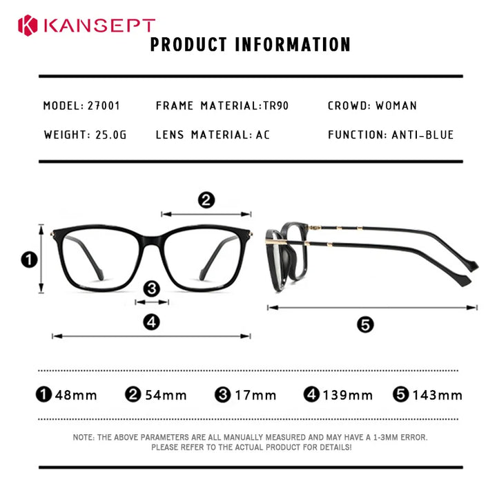 Kansept Women's Full Rim Square Tr 90 Alloy Reading Glasses 427001
