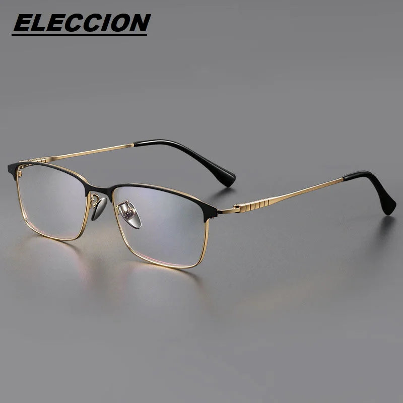 Eleccion Unisex Full Rim Square Titanium Eyeglasses 85941 Full Rim Eleccion Black - Gold CHINA