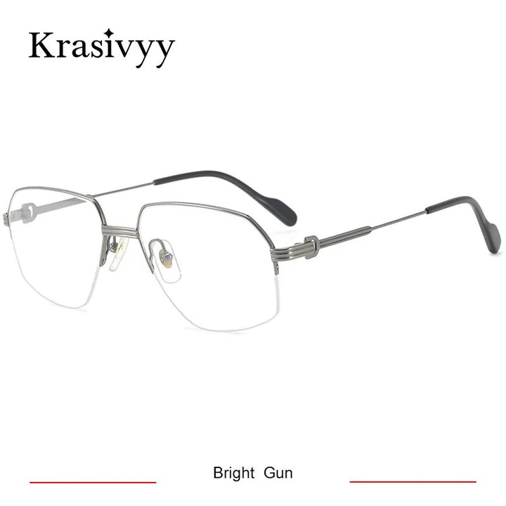 Krasivyy Men's Semi Rim Irregular Oval Titanium Eyeglasses Kr02850 Semi Rim Krasivyy Bright Gun CN 