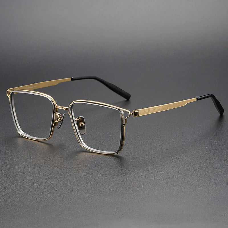 CCspace Unisex Full Rim Square Titanium Eyeglasses 301375 Full Rim CCspace GoldSilver  