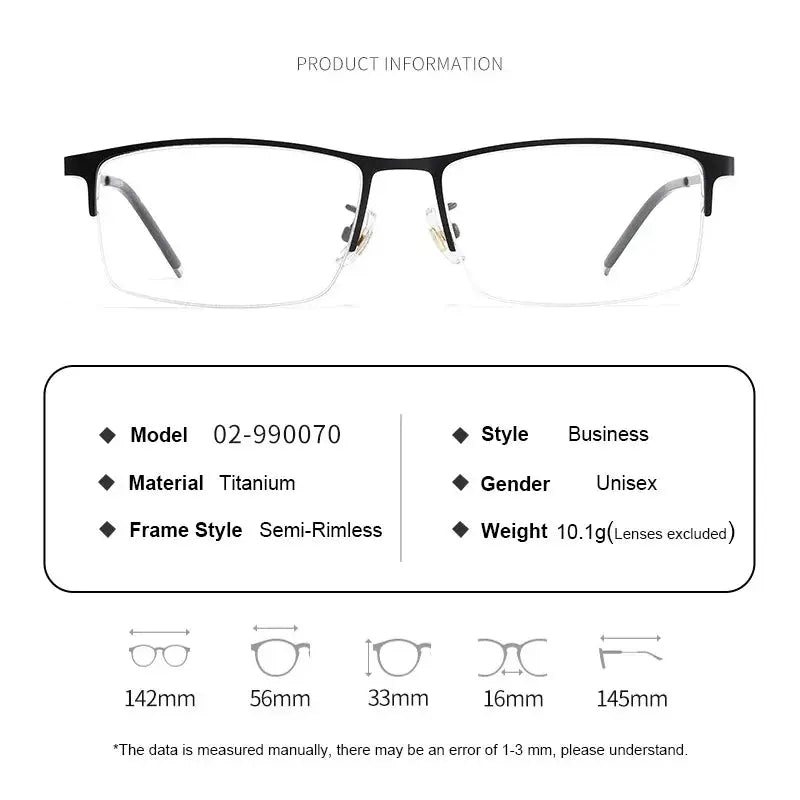 Gmei 990070 Men's Semi Rim Polygon Square Titanium Alloy Frames FuzWeb