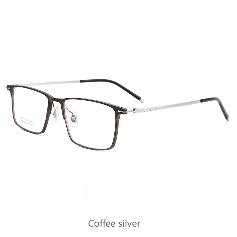 KatKani Men's Full Rim Square  Aluminum Magnesium Eyeglasses 28534 Full Rim KatKani Eyeglasses Coffee Silver  