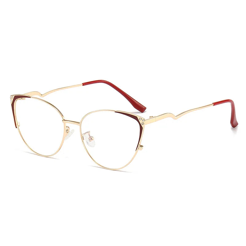 Handoer Women's Full Rim Oval Cat Eye Alloy Eyeglasses 95189 Full Rim Handoer Red Gold  