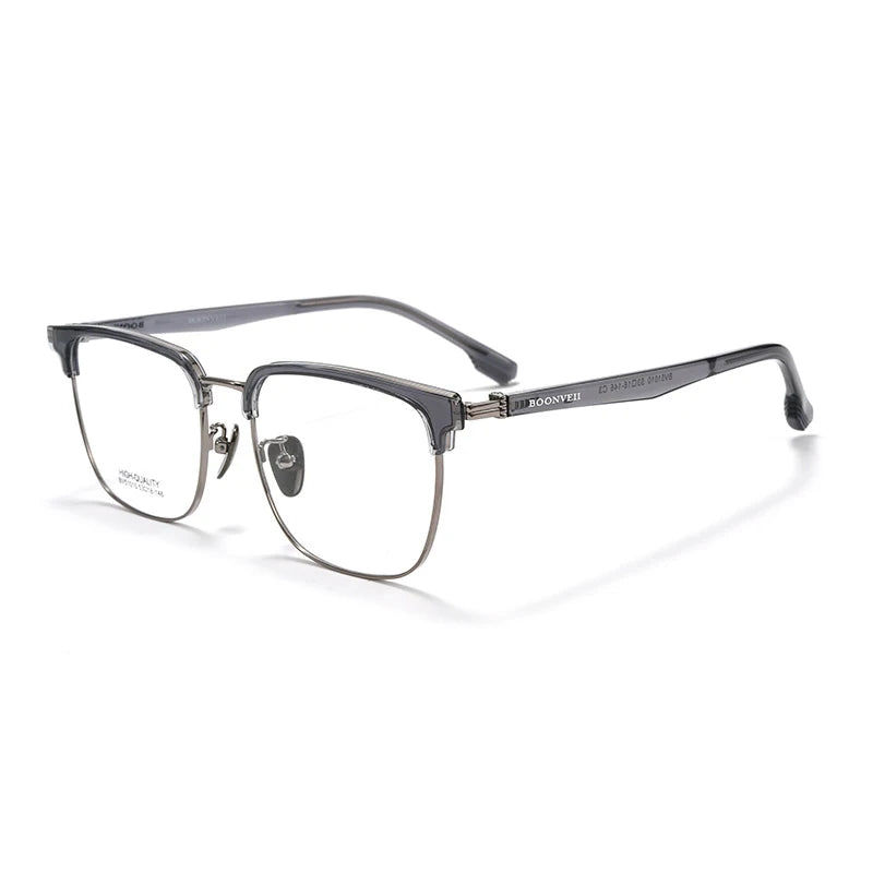 KatKani Men's Full Rim Square Titanium Tr 90 Eyeglasses B51010 Full Rim KatKani Eyeglasses Transparent Gun  