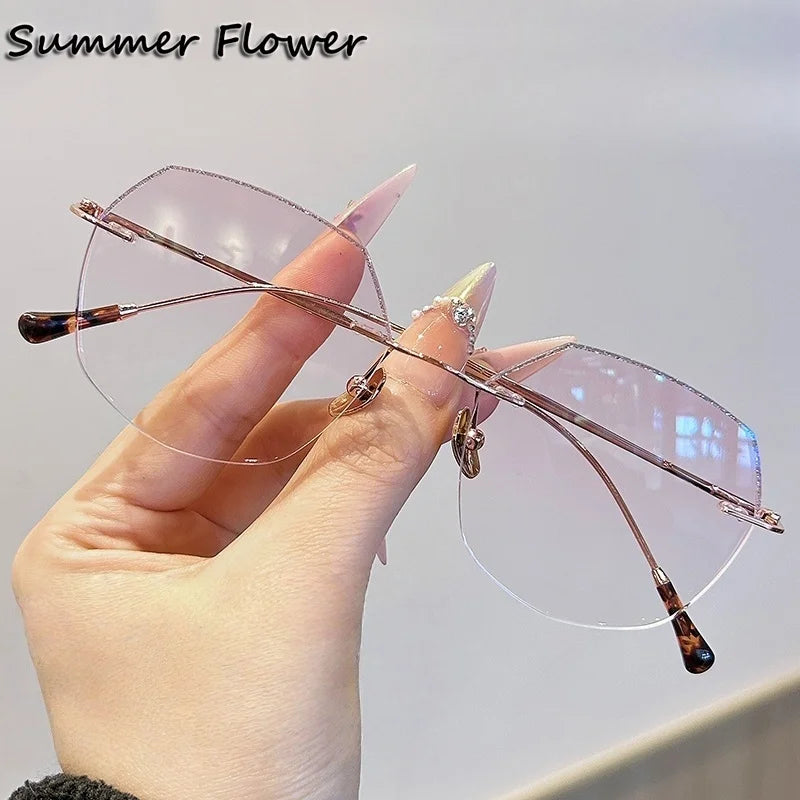 Summer Flower Women's Rimless Polygon Titanium Eyeglasses 524369