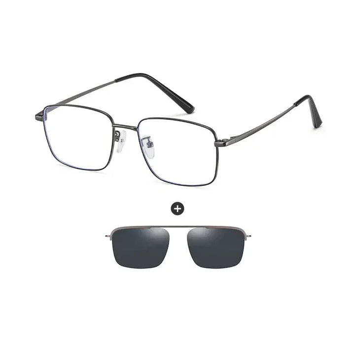 Gmei 700569 Unisex Full Rim Square Steel Frames With Clip On Sunglasses FuzWeb