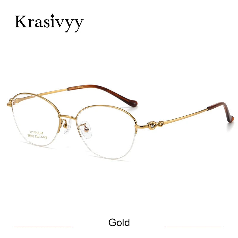 Krasivyy Women's Semi Rim Oval Round Titanium Eyeglasses 446002 Semi Rim Krasivyy Gold  