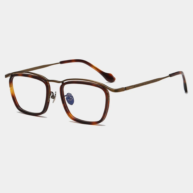 Gatenac Unisex Full Rim Square Acetate Titanium Eyeglasses Gxyj1459 Full Rim Gatenac Bronze Tortoiseshell  