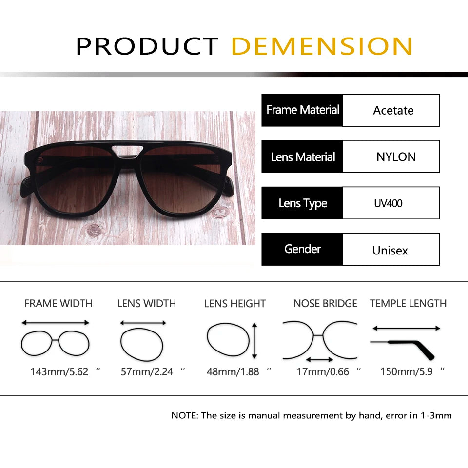 Esnbie Unisex Full Rim Round Double Bridge Acetate Sunglasses 2414271