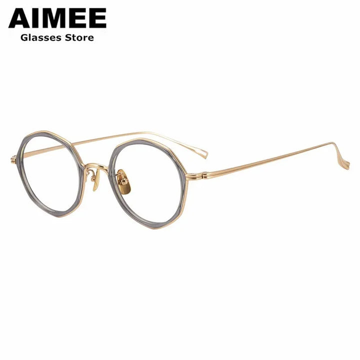 Aimee Unisex Full Rim Polygon Round Titanium Acetate Eyeglasses 8135 Full Rim Aimee   