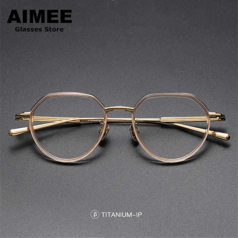 Aimee Unisex Full Rim Flat Top Round Titanium Acetate Eyeglasses 6701 Full Rim Aimee   