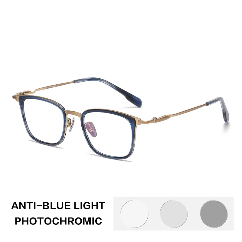 Gatenac Unisex Full Rim Big Square Titanium Acetate Photochromic Reading Glasses 280057