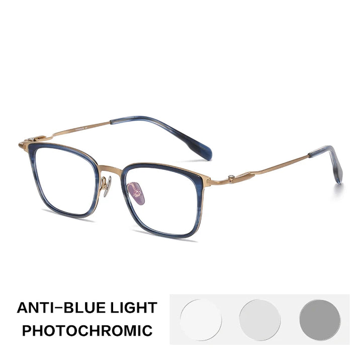 Gatenac Unisex Full Rim Big Square Titanium Acetate Photochromic Reading Glasses 280057