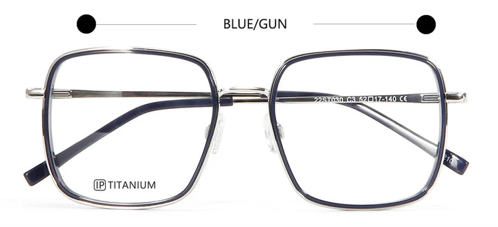 Esnbie Unisex Full Rim Square Titanium Acetate Eyeglasses 22030 Full Rim Esnbie GUN  