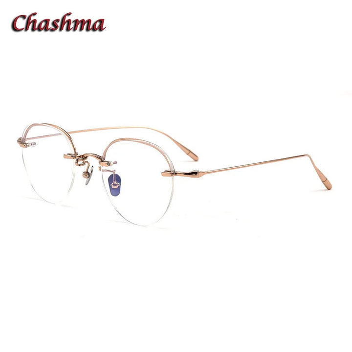 Chashma Ochki Women's Small Semi Rim Flat Top Round Titanium Eyeglasses 0611 Semi Rim Chashma Ochki Rose Gold  