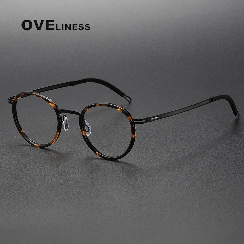 Oveliness Unisex Full Rim Round Acetate Titanium Eyeglasses O8202317 Full Rim Oveliness tortoise black  