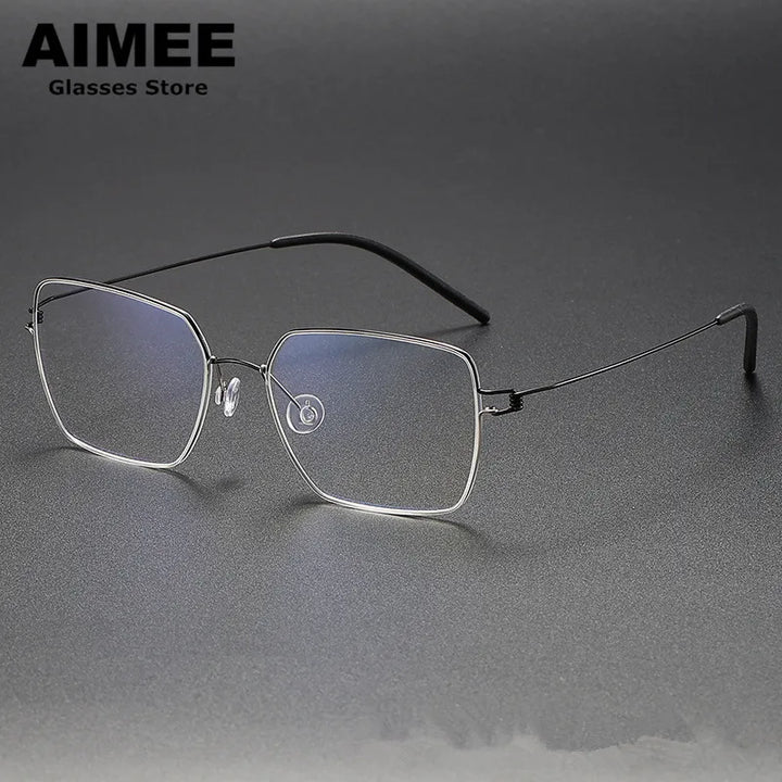 Aimee Unisex Full Rim Square Screwless Titanium Eyeglasses 4155 Full Rim Aimee Black-Silver  