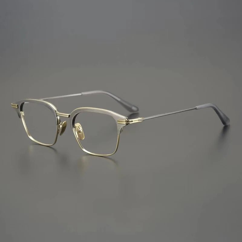 Aimee Men's Full Rim Square Titanium Acetate Eyeglasses 4142 Full Rim Aimee Beige  