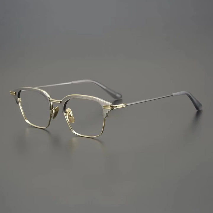 Aimee Men's Full Rim Square Titanium Acetate Eyeglasses 4142 Full Rim Aimee Beige  