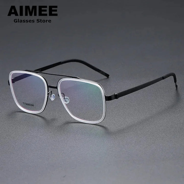 Aimee Unisex Full Rim Square Double Bridge Titanium Acetate Eyeglasses 9911 Full Rim Aimee Transparent-Black  