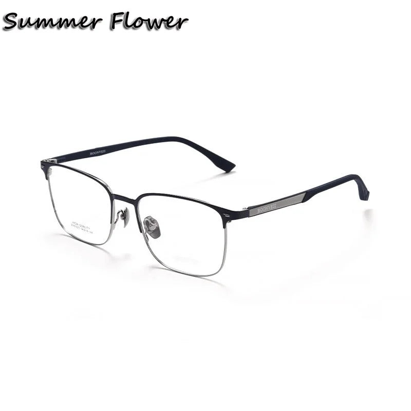 Summer Flower Unisex Full Rim Oval Square Titanium Eyeglasses 61027 Full Rim Summer Flower Black Silver