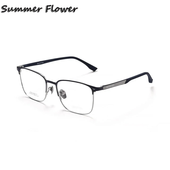 Summer Flower Unisex Full Rim Oval Square Titanium Eyeglasses 61027 Full Rim Summer Flower Black Silver