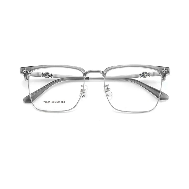 KatKani Unisex Full Rim Square Tr 90 Alloy Eyeglasses 71050 Full Rim KatKani Eyeglasses Transparent Gray  