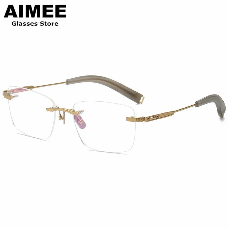 Aimee Unisex Rimless Polygon Square Titanium Eyeglasses 80814 Rimless Aimee   