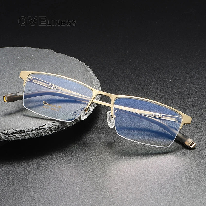 Oveliness Unisex Semi Rim Square Titanium Eyeglasses 80877 Semi Rim Oveliness   