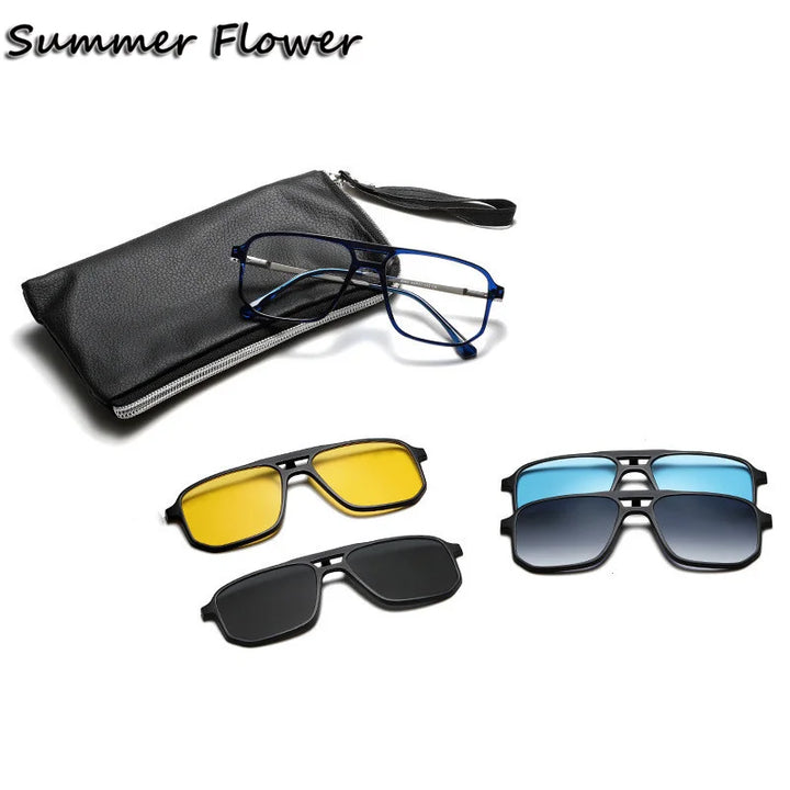 Summer Flower Unisex Full Rim Square Double Bridge Alloy Eyeglasses Clip On Sunglasses 60824