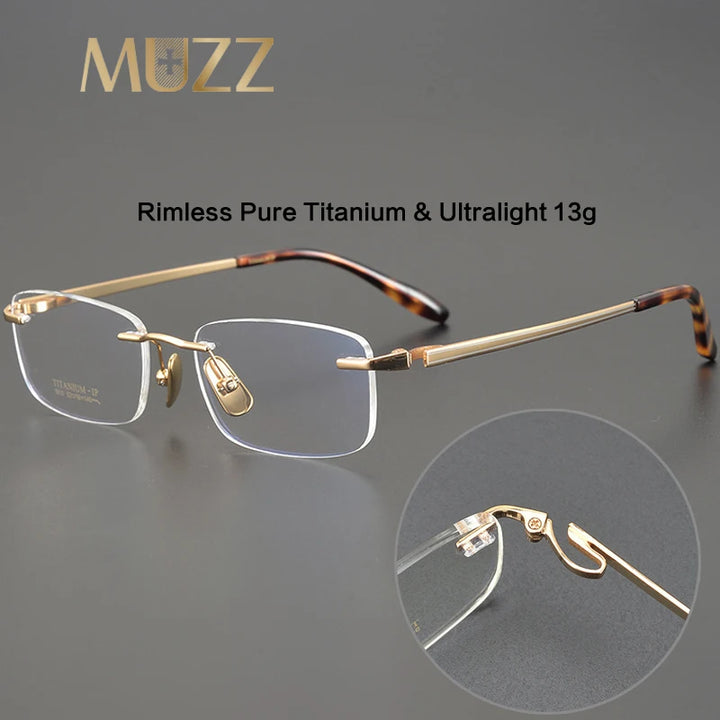 Muzz Men's Rimless Square Titanium Eyeglasses M9010 Rimless Muzz   