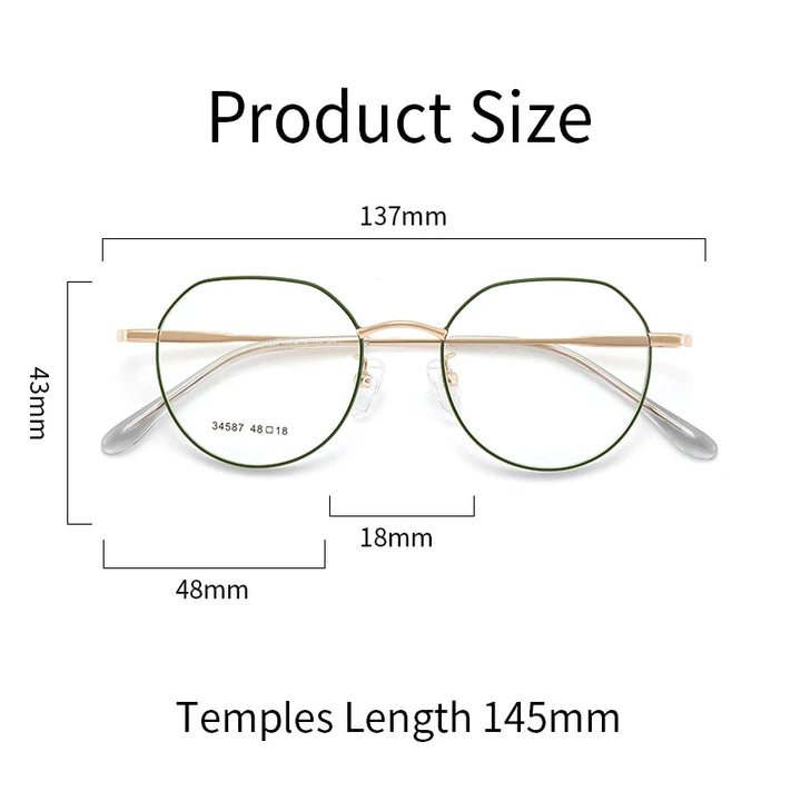 KatKani Women's Full Rim Flat Top Polygonal Alloy Eyeglasses 34587 Full Rim KatKani Eyeglasses   