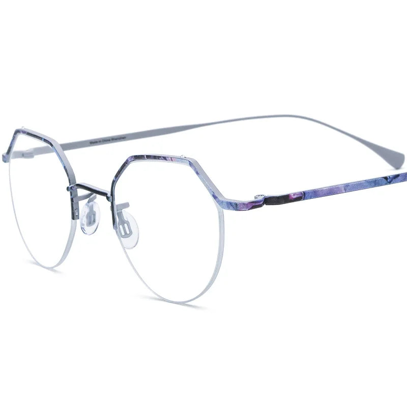 Nobler Women's Semi Rim Flat Top Round Titanium Eyeglasses 185866
