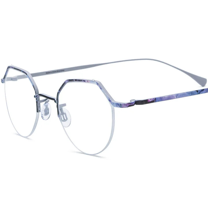 Nobler Women's Semi Rim Flat Top Round Titanium Eyeglasses 185866