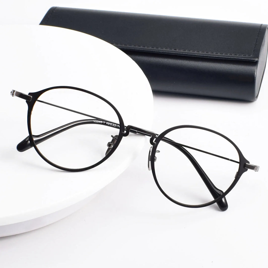 Black Mask Unisex Full Rim Oval Round Titanium Eyeglasses 60046