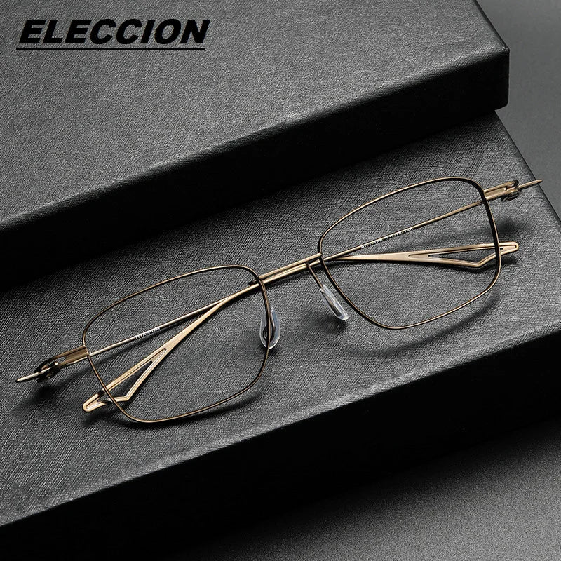 Eleccion Unisex Full Rim Polygon Square Titanium Eyeglasses 15353 Full Rim Eleccion