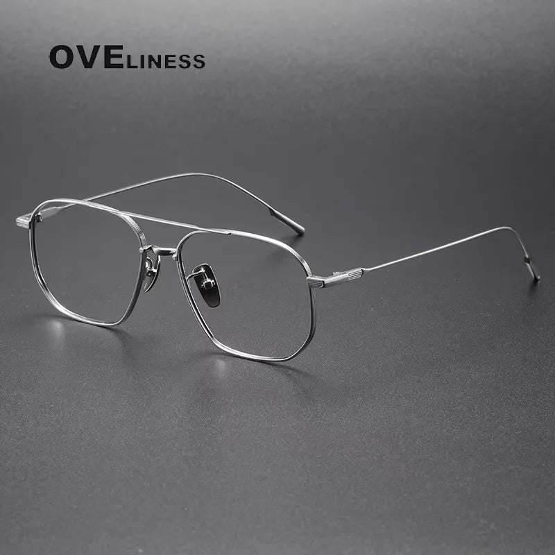 Oveliness Women's Full Rim Square Double Bridge Titanium Eyeglasses 13353 Full Rim Oveliness silver  